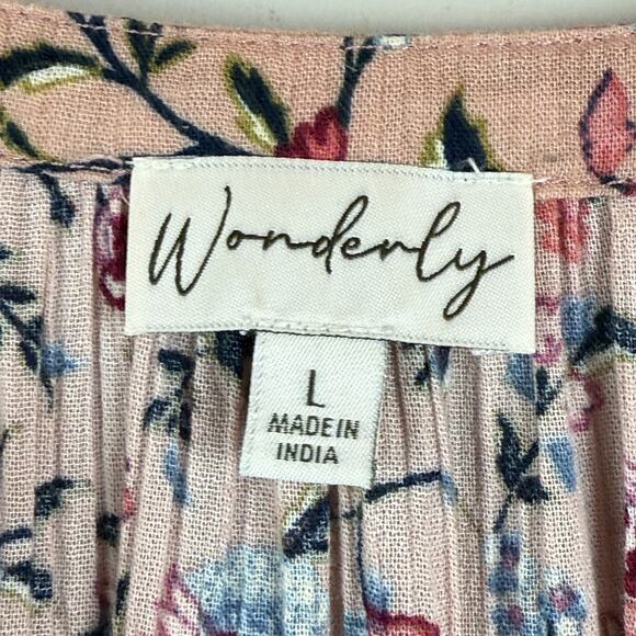 Wonderly Maxi Dress Women L Pink Multi Floral Ruffle Puff Sleeve Cottage Prairie - Picture 5 of 8